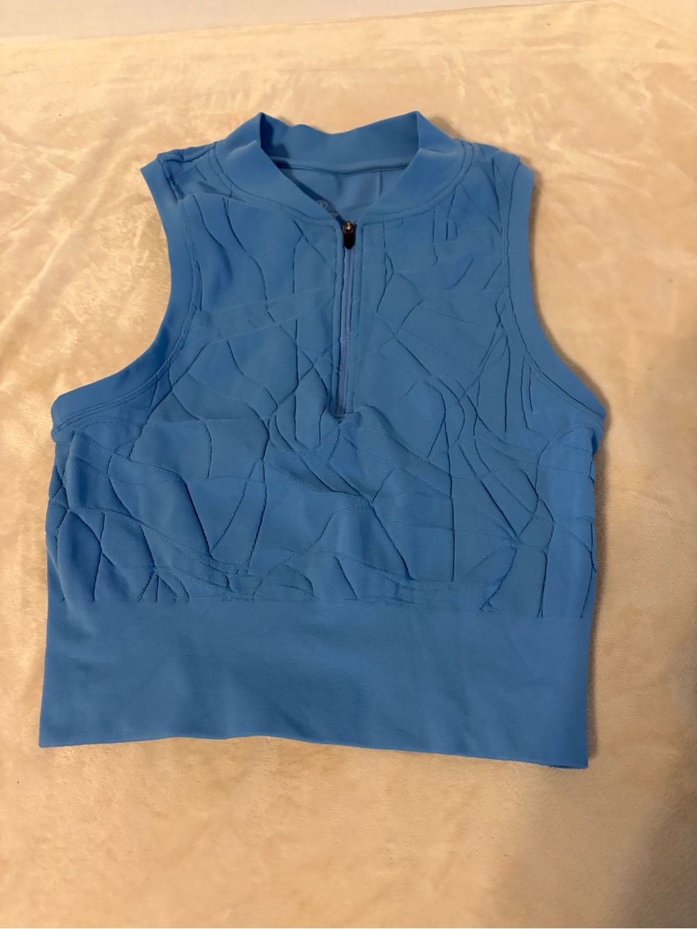 Sweaty Betty Sky Blue Textured Zip-Front Crop Tank
